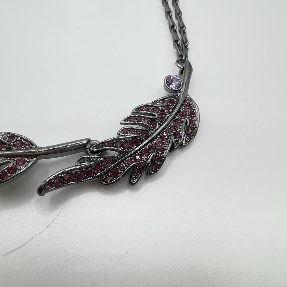 Givenchy Necklace Purple Rhinestone Leaf Bib Gunmetal Tone Statement 15" - 17" - Picture 9 of 16